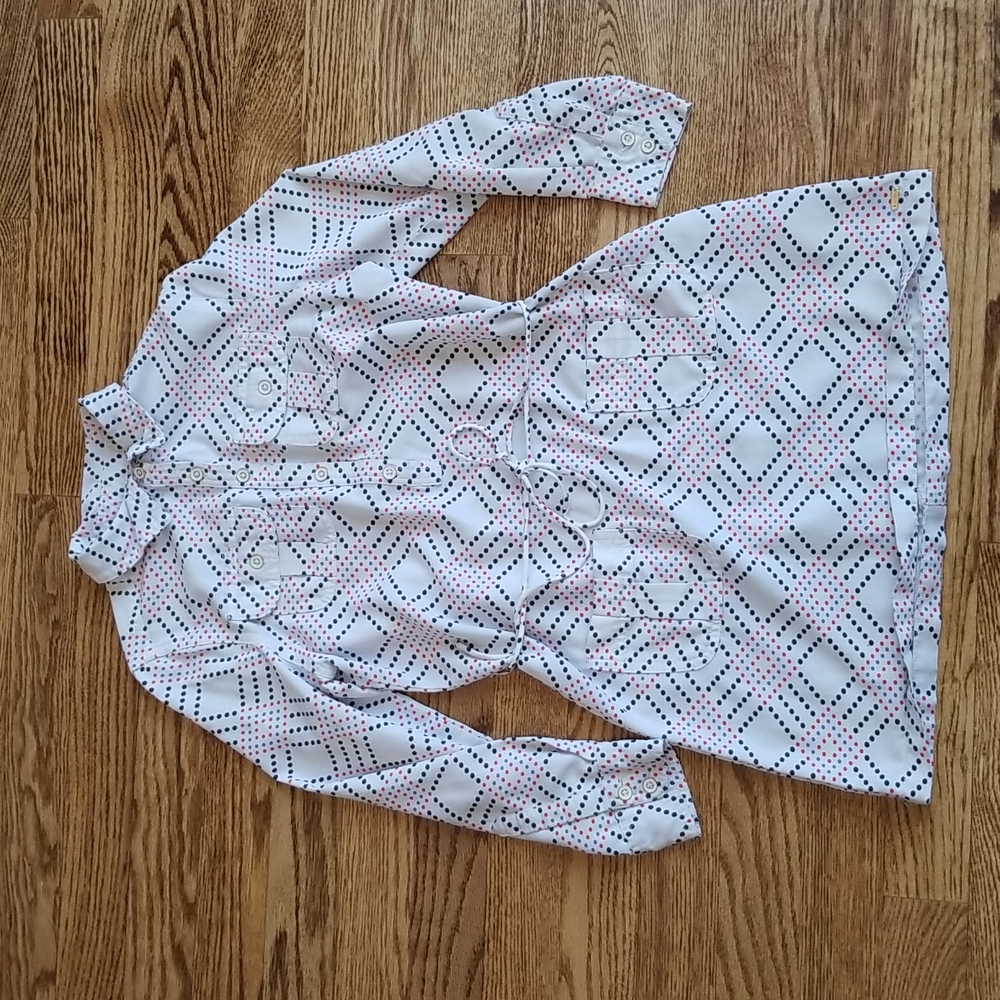 (8) Tommy Hilfiger Youth Girl's Long Sleeve Partial Button Up Long Tie Waist Top